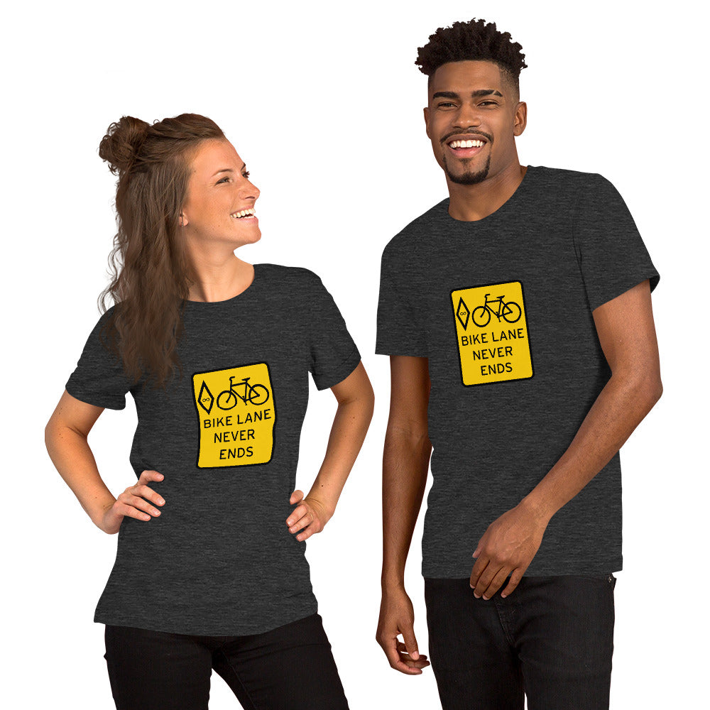BIKESIGNALS Cycling Life | Bike Lane Never Ends (Highway Yellow) | unisex t-shirt